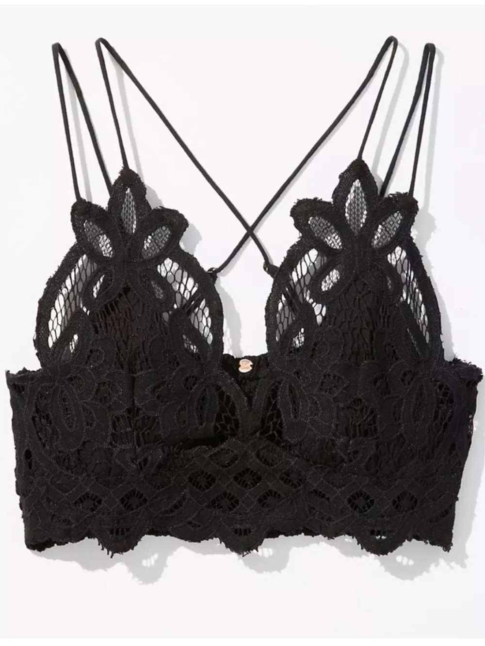 Intimately Free People Adella Longline Lace Bralette in Black • Size Small